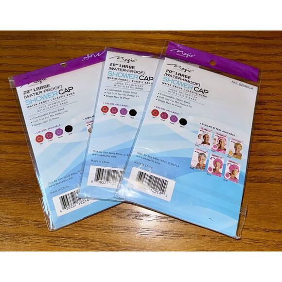 SHOWER CAP WaterProof Premium Elastic With Band Perfect Fit Black Sz L lot of 3 - Picture 2 of 6